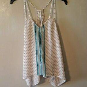 Cream and Blue Asymmetrical Tank Top